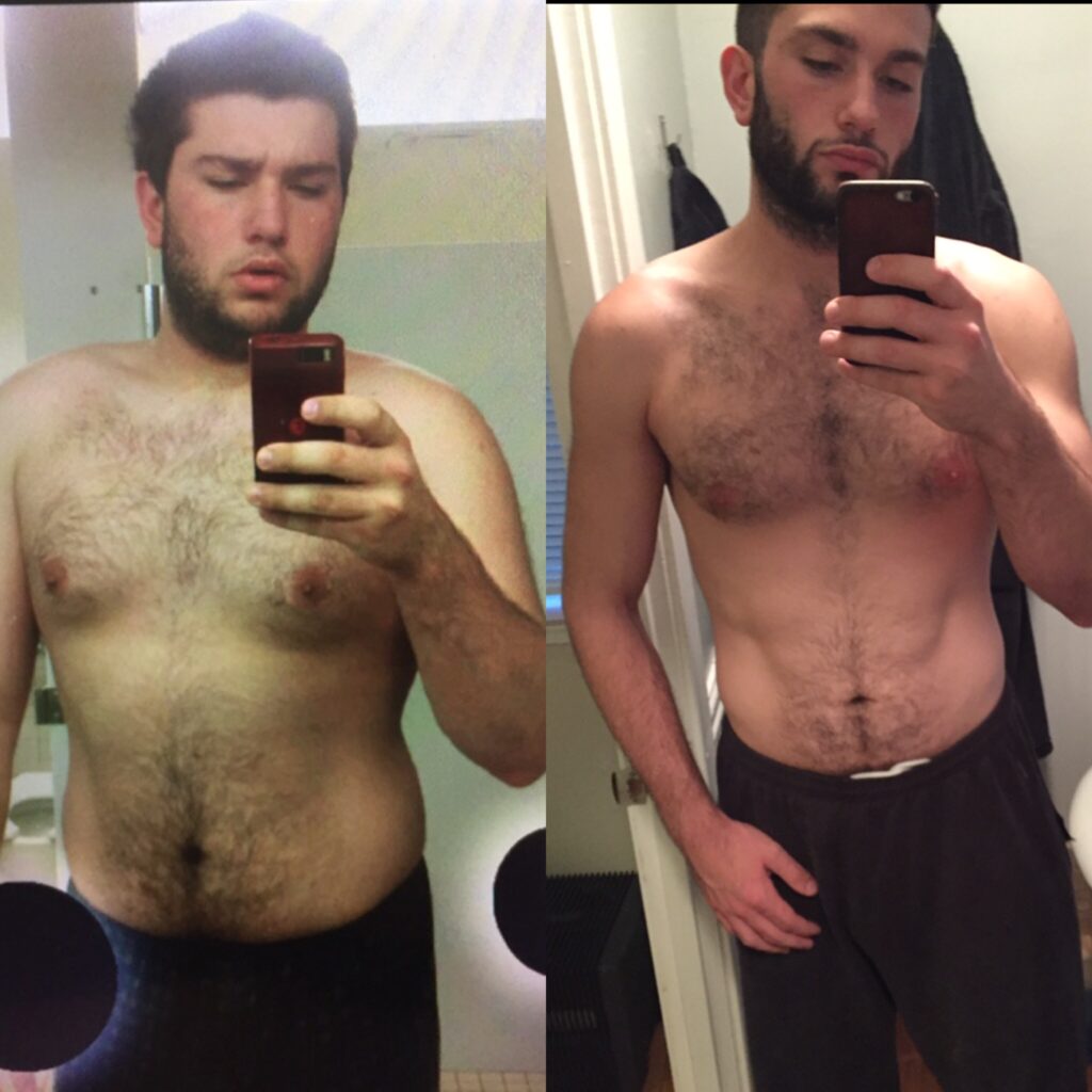 Body composition analysis results visualized showing decreased body fat percentage and increased lean muscle mass.